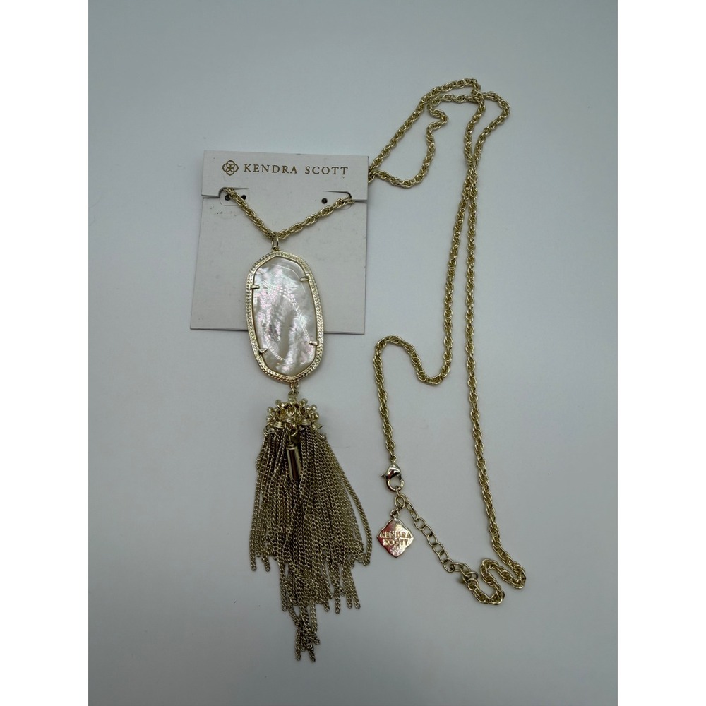 Kendra Scott Rayne Long Tassel Necklace Gold White Mother of Pearl Shell Pendant